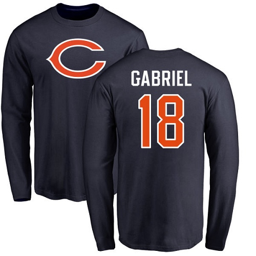 Chicago Bears Men Navy Blue Taylor Gabriel Name and Number Logo NFL Football #18 Long Sleeve T Shirt